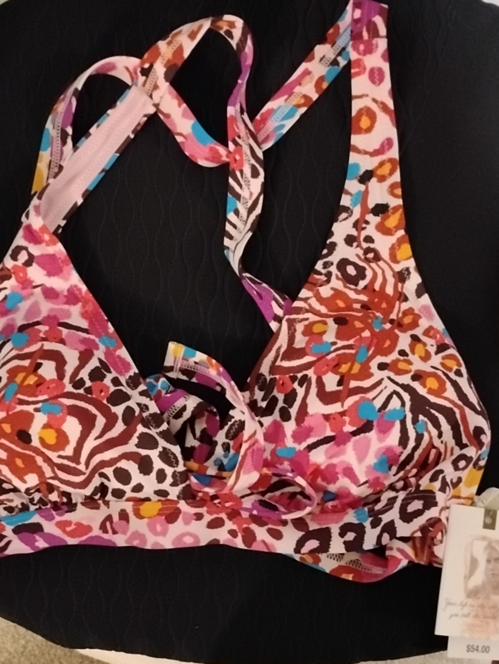 Jessica Simpson Multicolor Animal Print Bikini Top - Pink Orange Turquoise